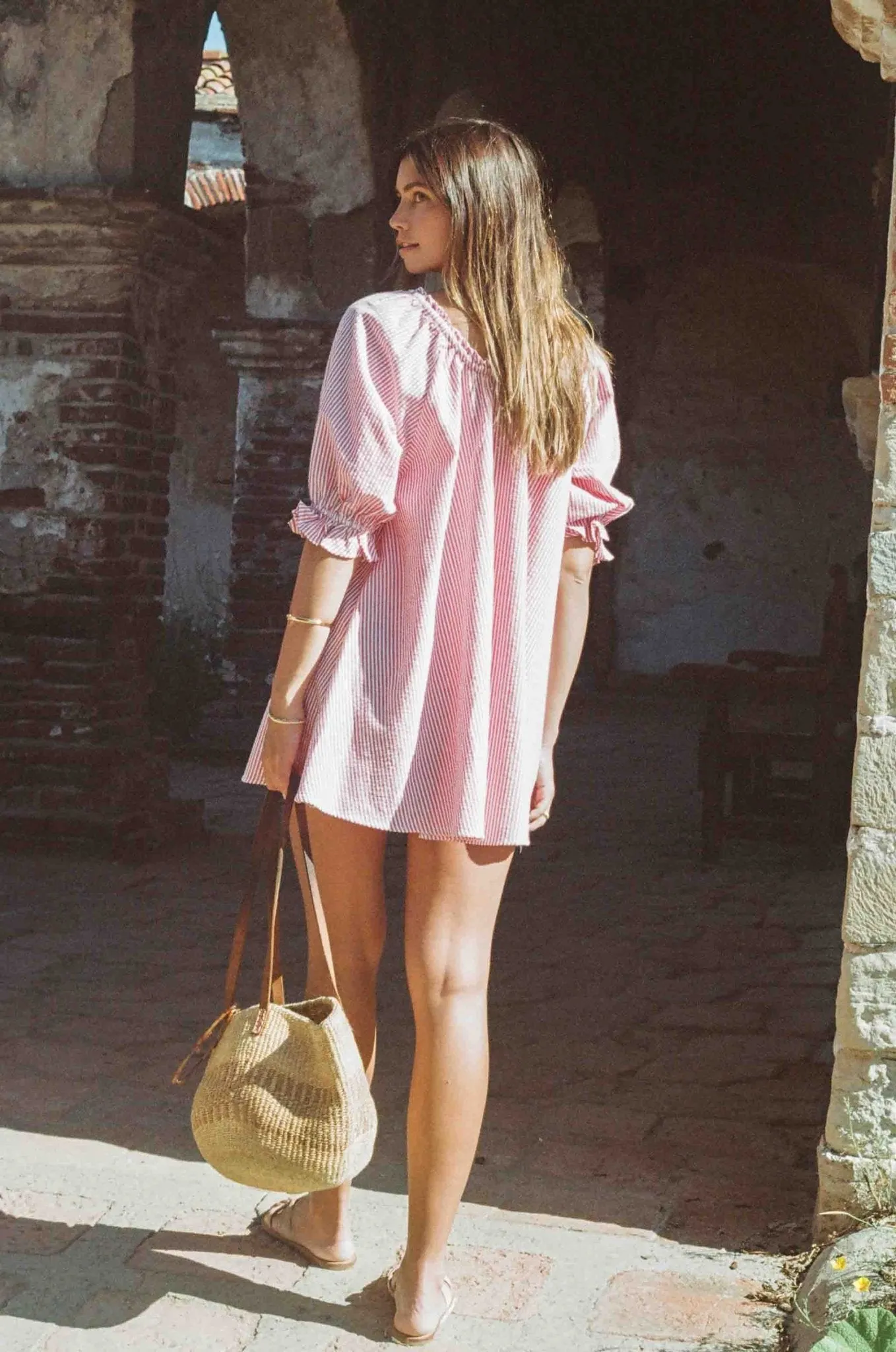 Portofino Dress - Red and White Seer Sucker