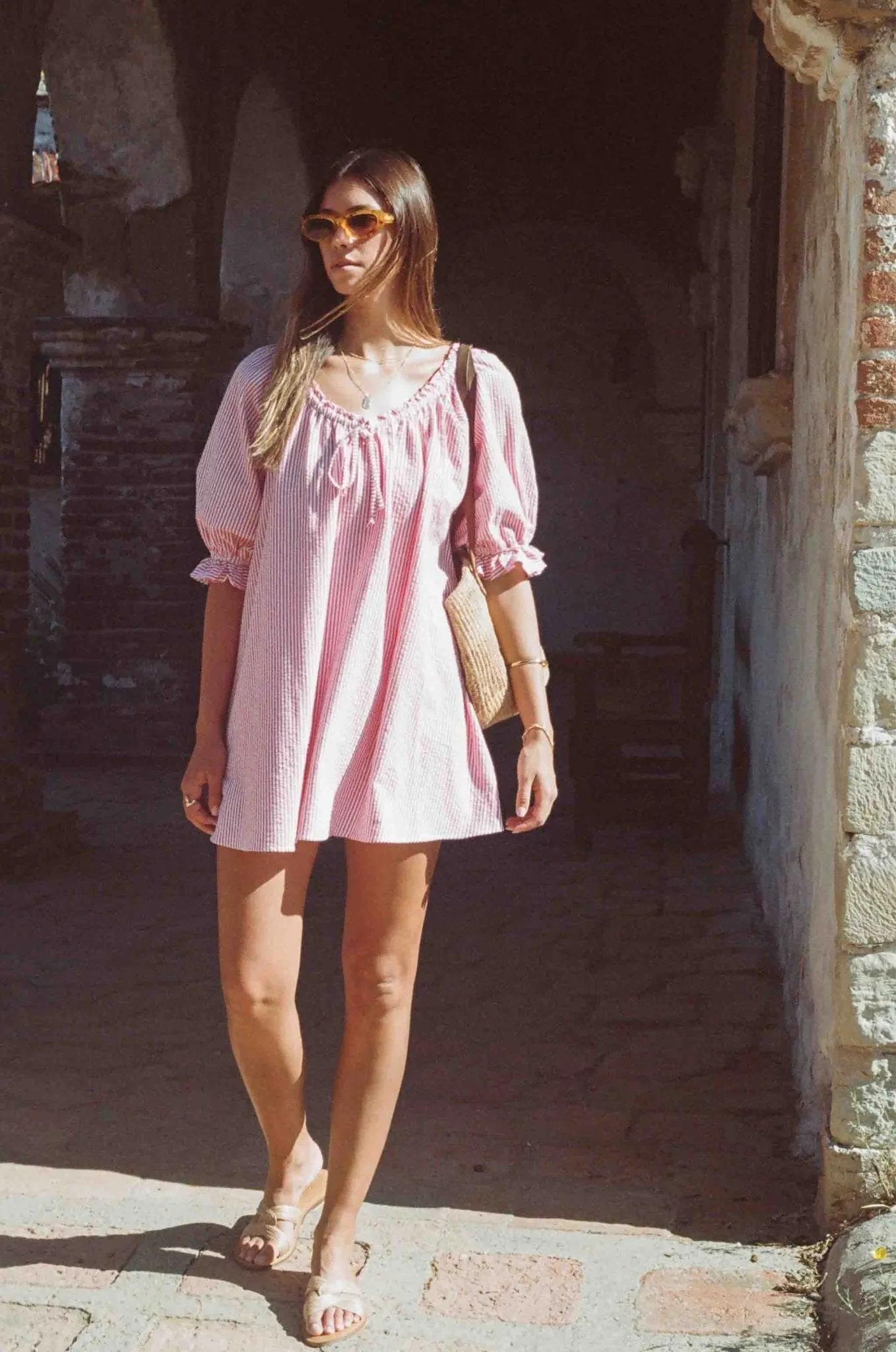 Portofino Dress - Red and White Seer Sucker
