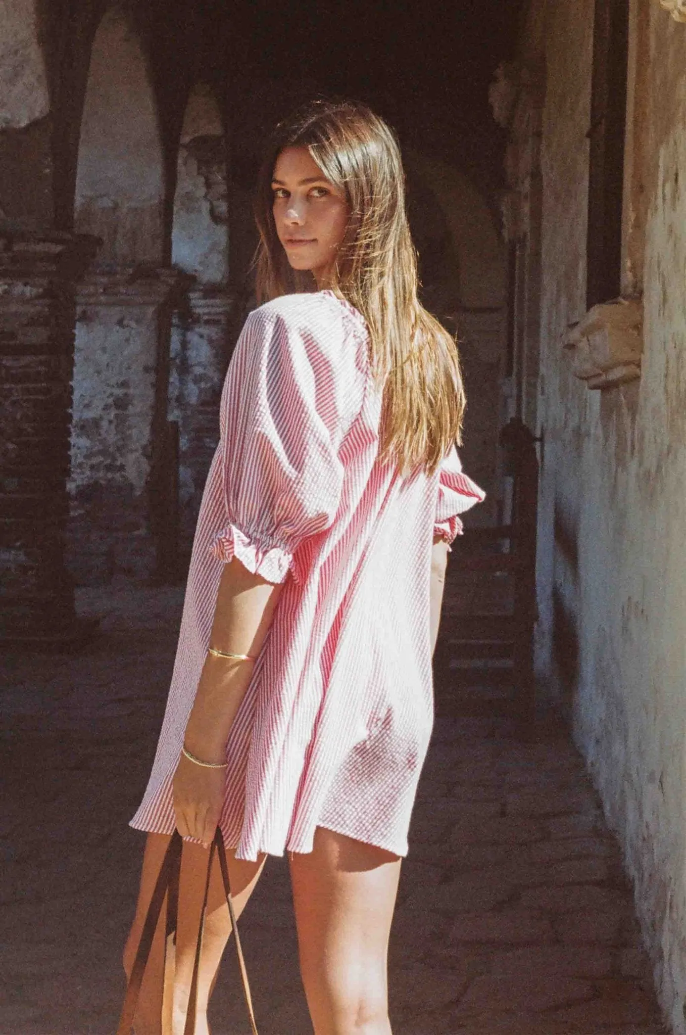 Portofino Dress - Red and White Seer Sucker