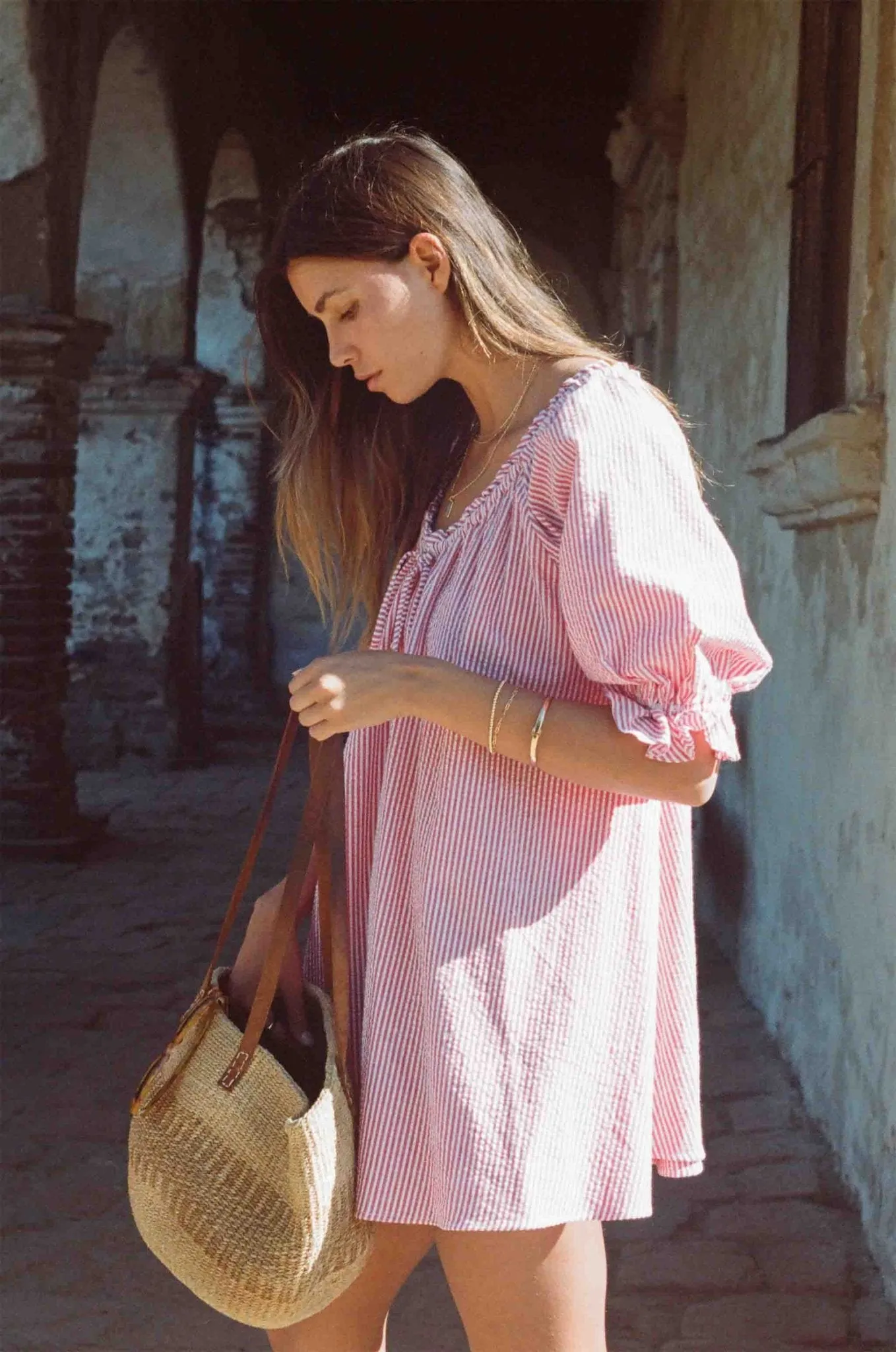 Portofino Dress - Red and White Seer Sucker