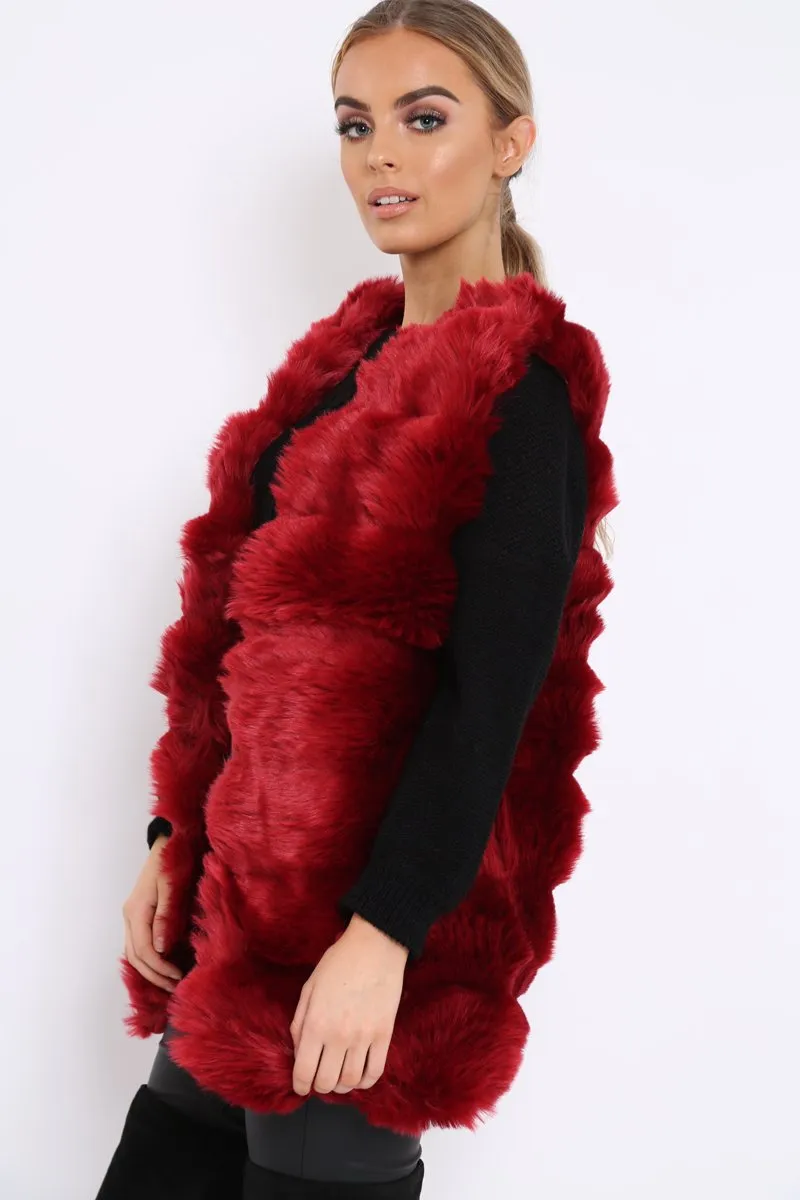 Red Faux Fur Gilet - Shelby