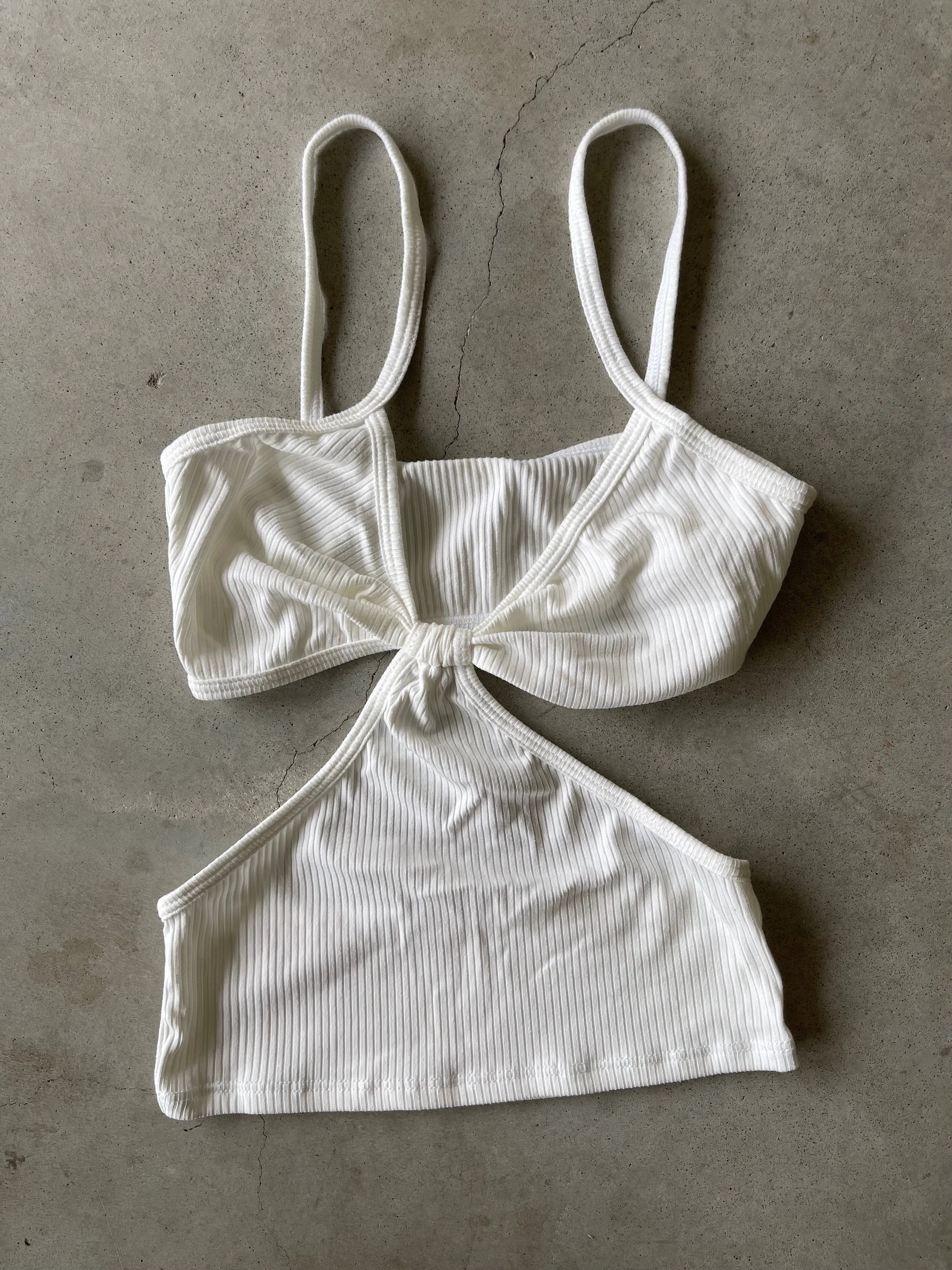 Ribbed Side Cuts Top | White