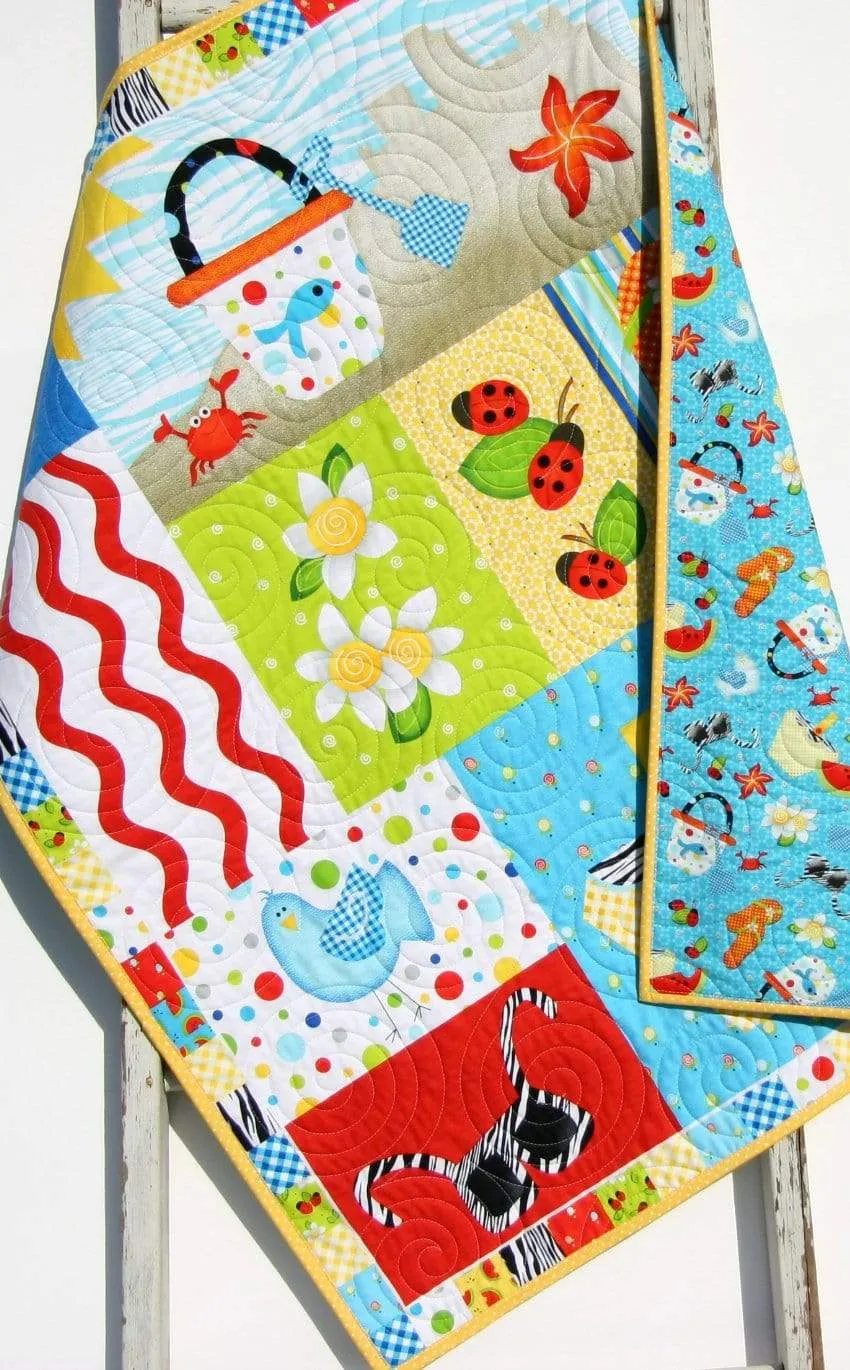 Summer Quilt, Wall Hanging, Baby Blanket, Boy or Girl Beach Ocean, Watermelon Ladybugs, Flip Flops Crab Birds, Gift for Child, Home Decor