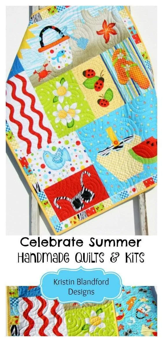 Summer Quilt, Wall Hanging, Baby Blanket, Boy or Girl Beach Ocean, Watermelon Ladybugs, Flip Flops Crab Birds, Gift for Child, Home Decor