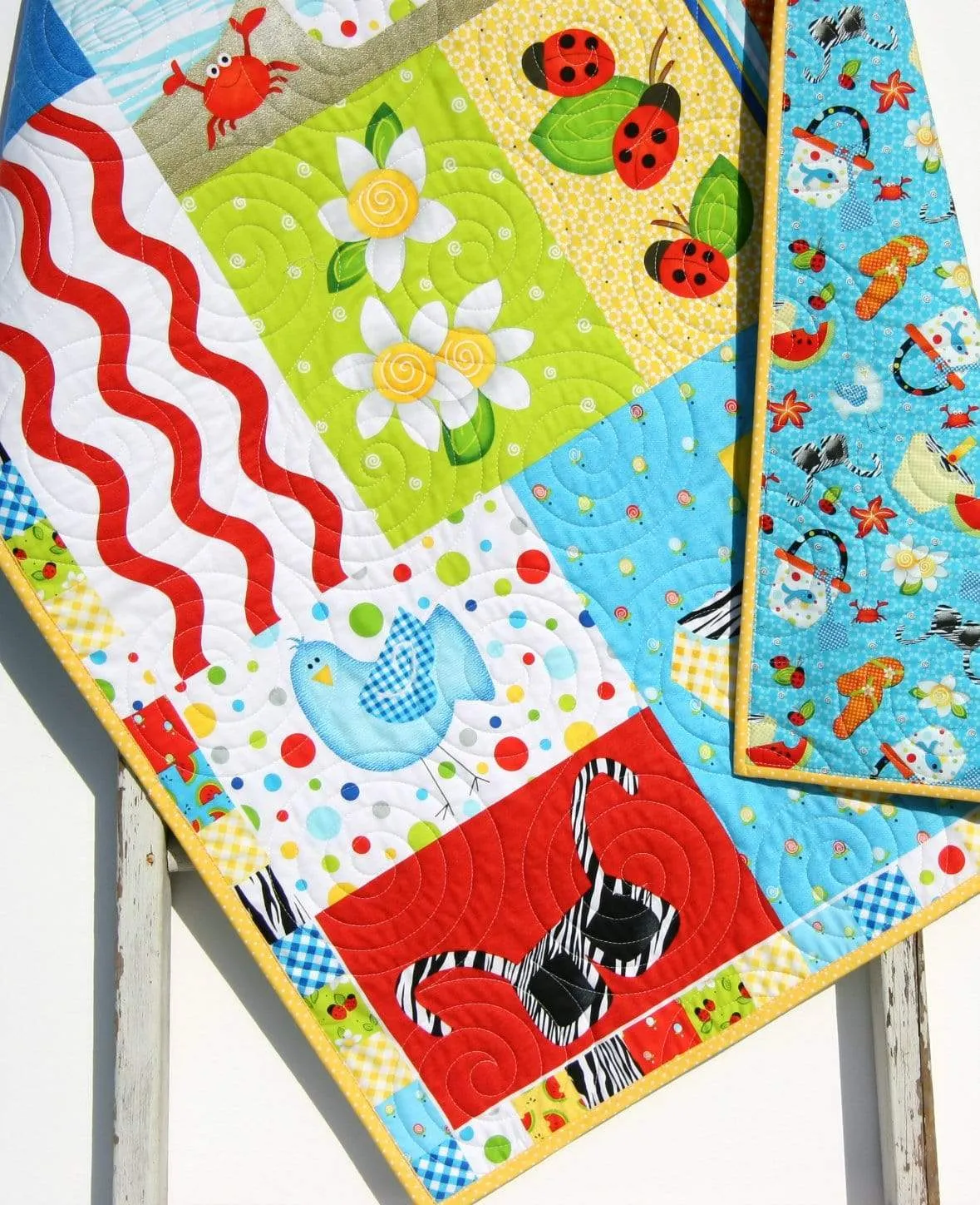 Summer Quilt, Wall Hanging, Baby Blanket, Boy or Girl Beach Ocean, Watermelon Ladybugs, Flip Flops Crab Birds, Gift for Child, Home Decor