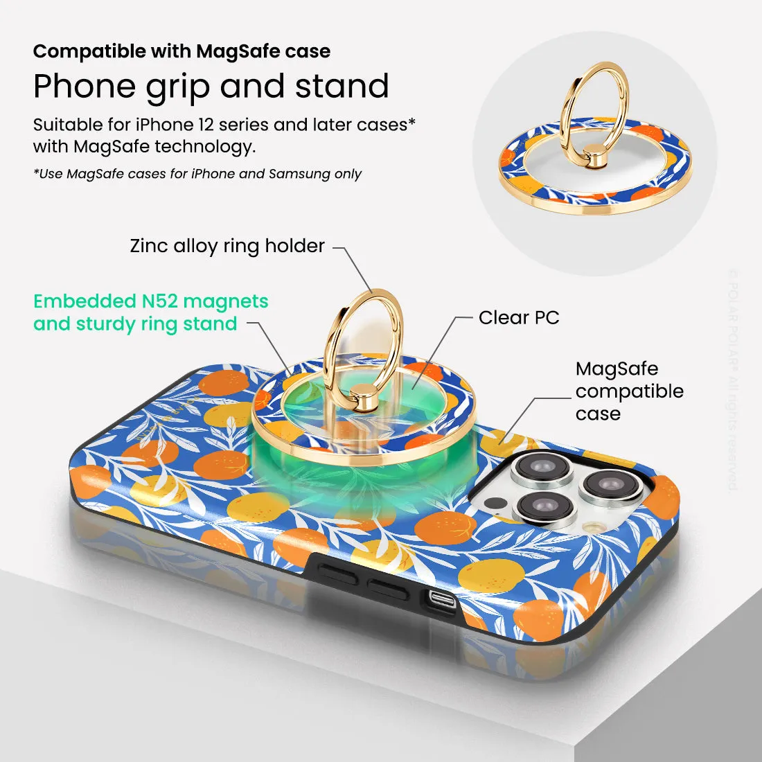 Summer Tangerine - Golden MagSafe Phone Grip and Ring Holder Stand