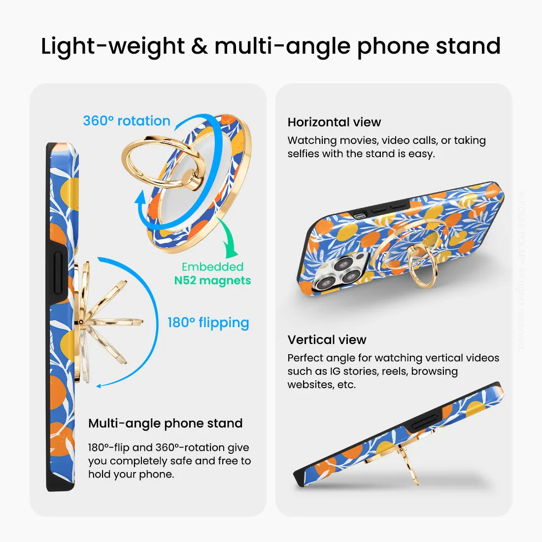 Summer Tangerine - Golden MagSafe Phone Grip and Ring Holder Stand