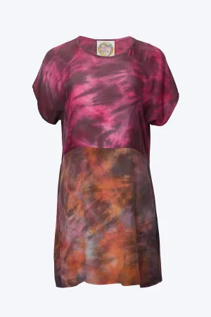 TIE-DYED COLORBLOCKED SILK MINI DRESS