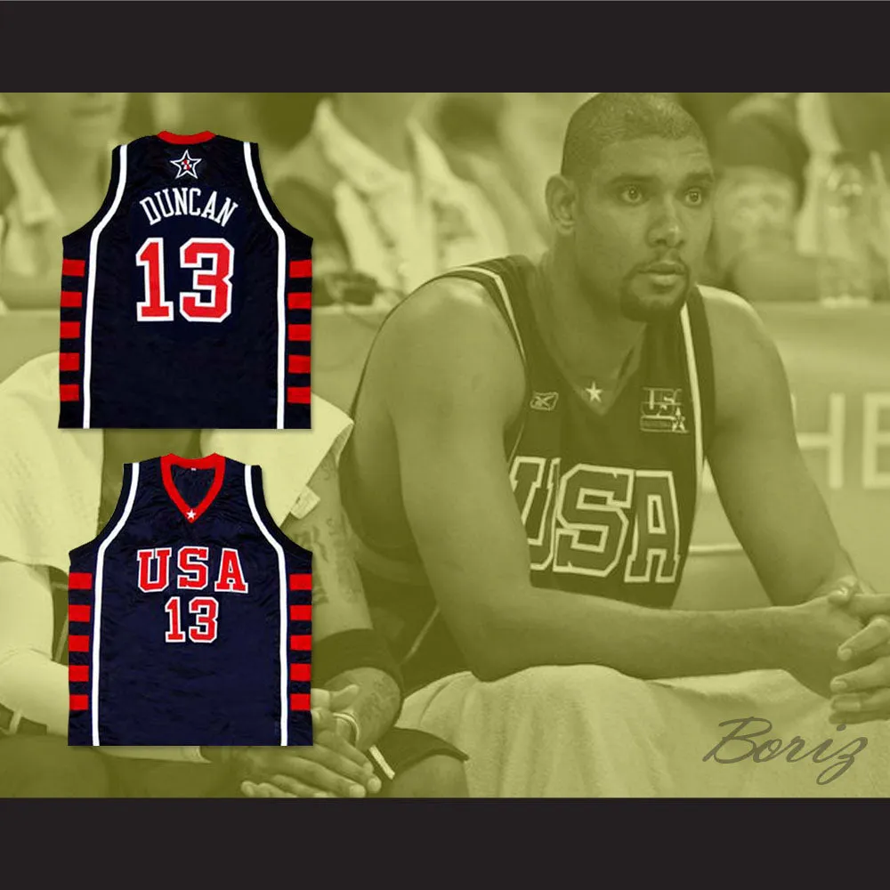 Tim Duncan 13 USA Team Navy Blue Basketball Jersey