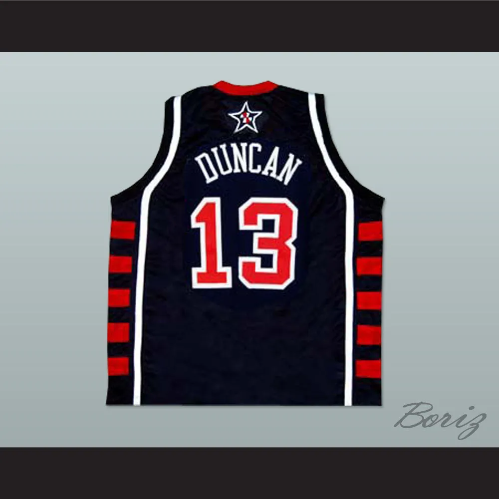 Tim Duncan 13 USA Team Navy Blue Basketball Jersey