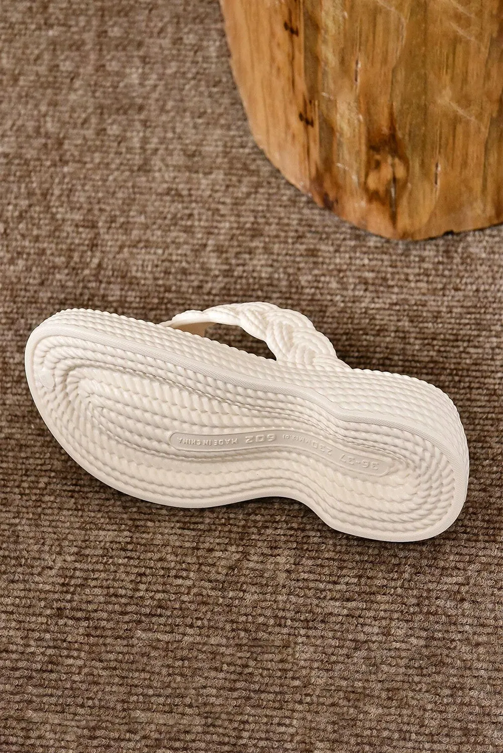 White Braided Pattern Thick Sole Flip Flop