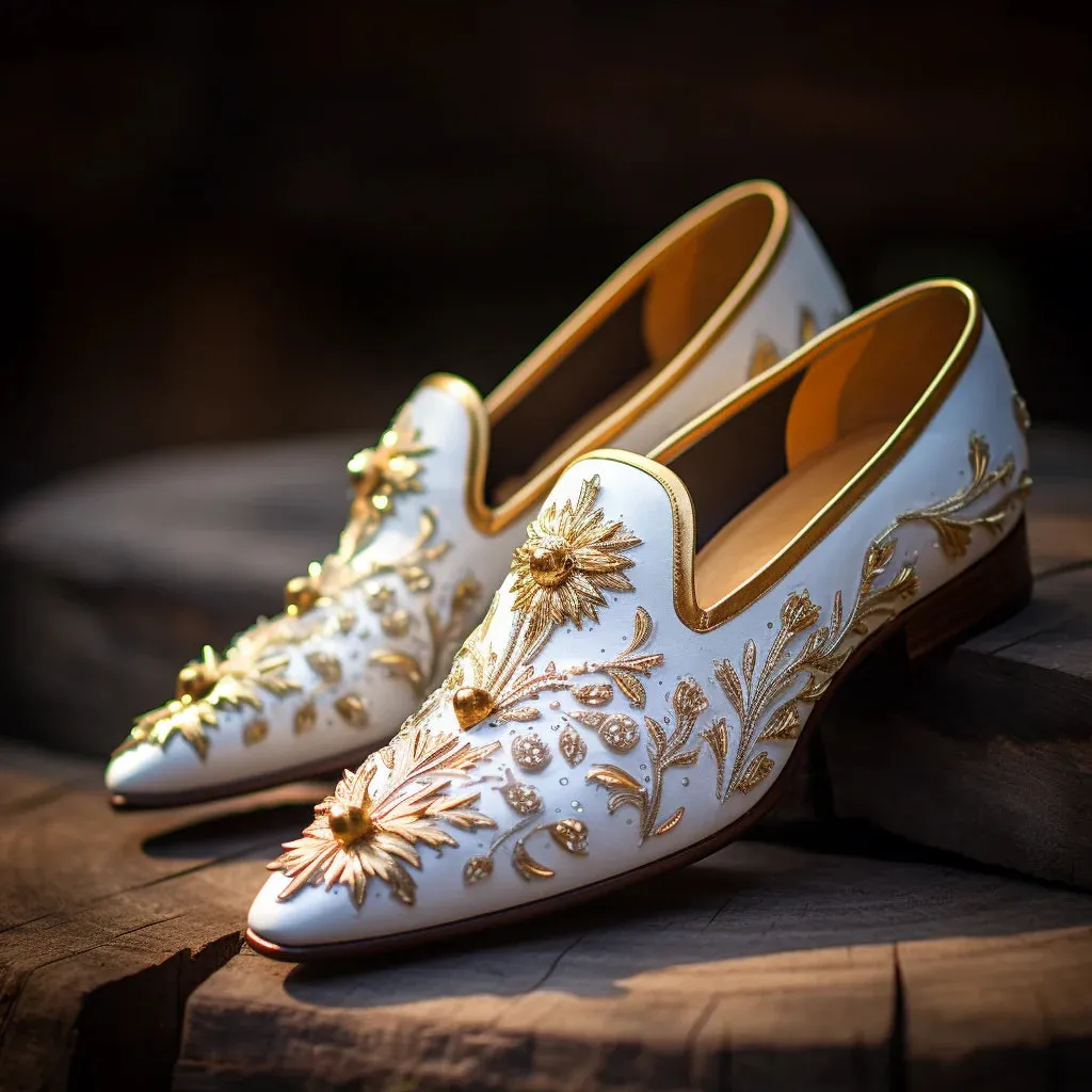 White Velvet Hand Work Zardozi Peshawari Loafers For Men | Wedding Shoes for Groom | Shoes for Haldi Mehendi Sangeet - Wedding Essentials
