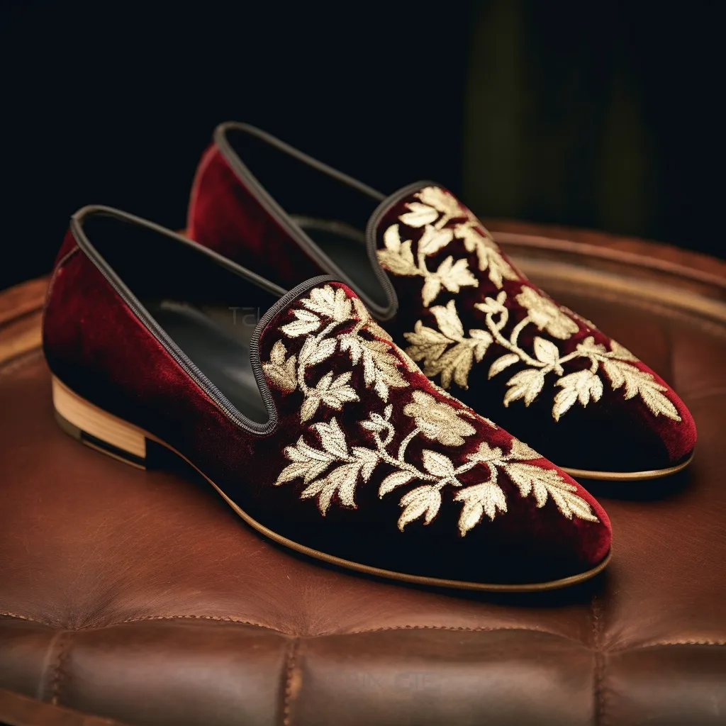 Wine Velvet Hand Work Zardozi Peshawari Loafers | Wedding Shoes for Groom | Shoes for Haldi Mehendi Sangeet