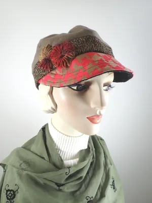 Women's Baseball newsboy Hat Putty Gray. Ladies winter hat gray and red. Newsboy hat Gray Red. Casual Warm ladies fabric hat. Ladies soft travel hat.