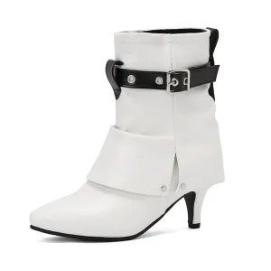 Women's Buckle Strap Pointed Toe Spike Heel Mid Calf Boots