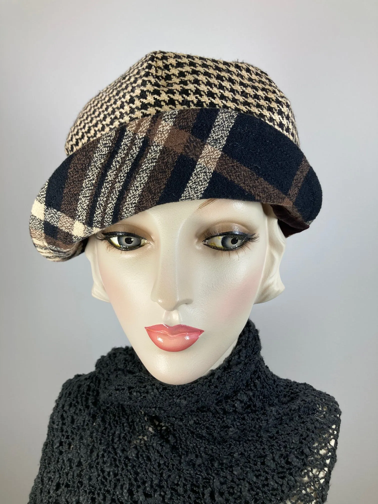 Women's winter hat baseball style. Newsboy hat Black, Ivory, Brown. Casual hat ladies. Warm comfy hat. Fabric travel hat. Ladies soft hat.